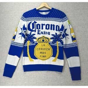 Corona Extra Sweater Mens‎ Size S Blue White Knit Acrylic Beer Ugly Sweater